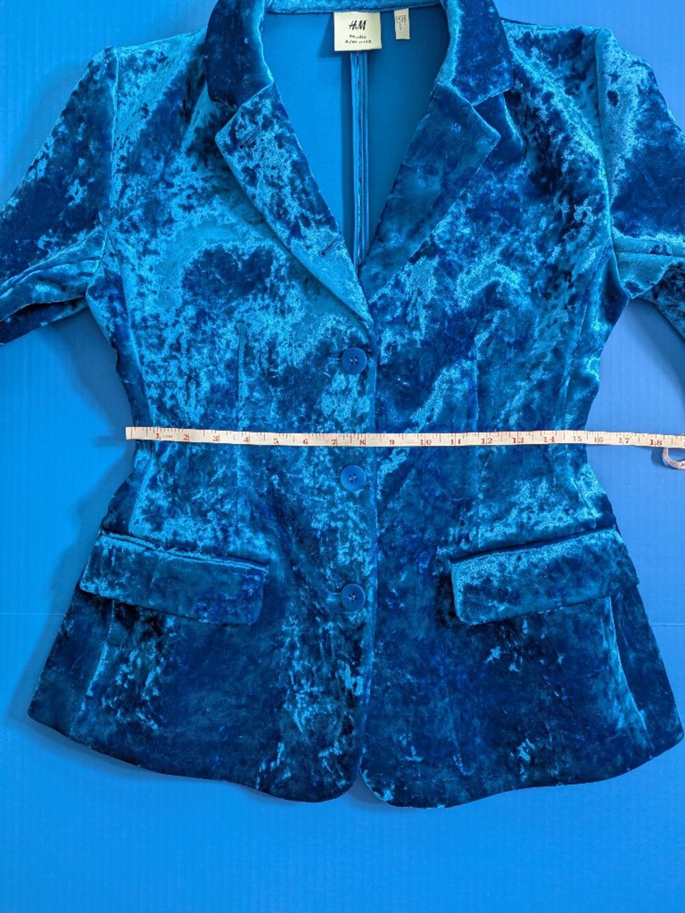 H&M Studio Cobalt Blue Velvet Blazer Size M - Picture 12 of 16
